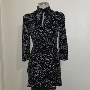 NWT ZARA Black and White MIDI Dress.  Long sleeve.  Belt Tie.